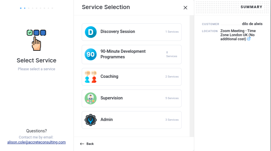 All services selection screen